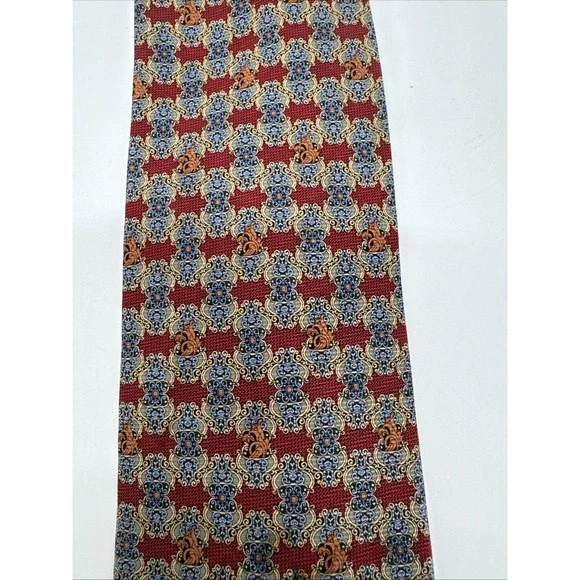 Daniel De Fasson Collection Men's Necktie Tie Silk Handmade Maroon Blue Gold - Picture 2 of 7